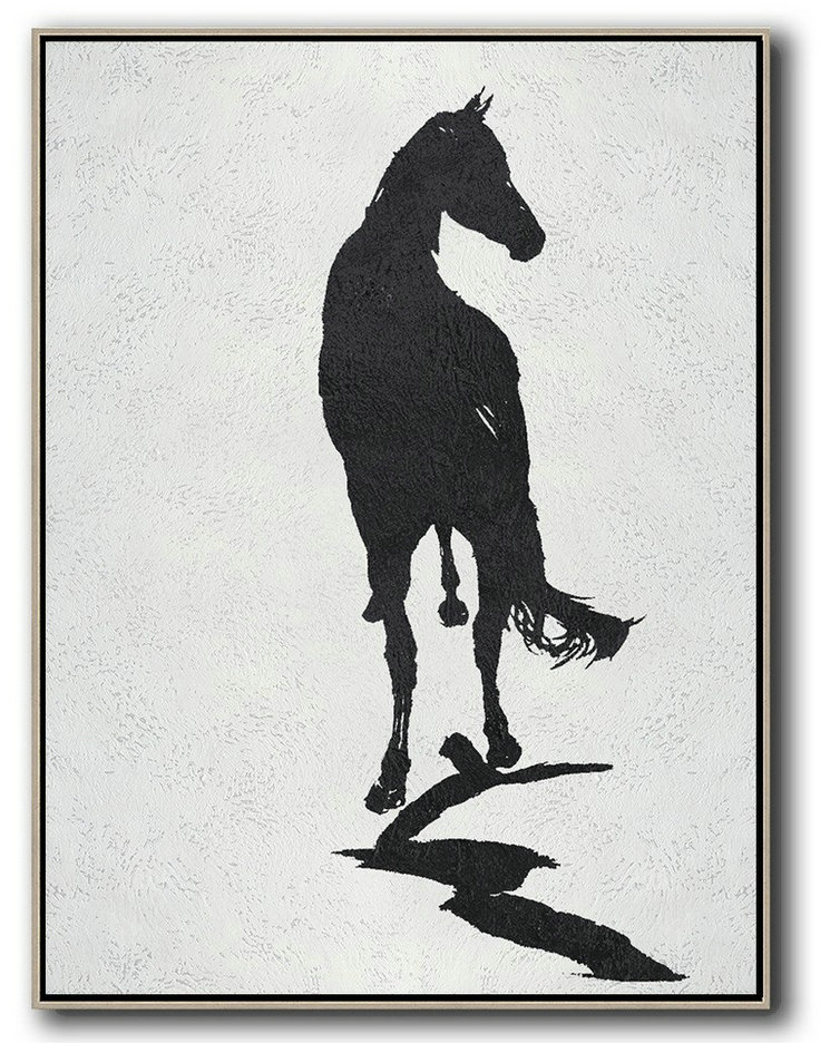 Acrylic Painting Large Wall Art,Black And White Minimal Painting On Canvas - Canvas Artwork For Living Room
